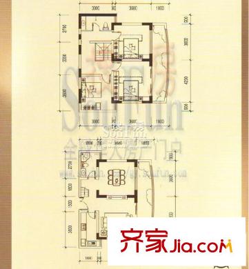 御景天下戶型圖D3復(fù)戶型 4室2廳2衛(wèi)1廚