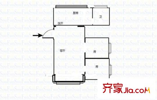衛(wèi)校宿舍 2室 戶型圖