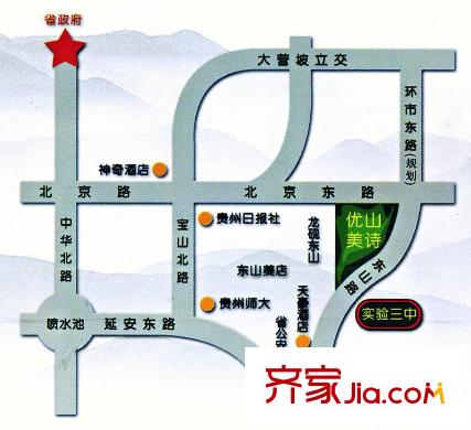 優(yōu)山美詩交通圖區(qū)位示意圖