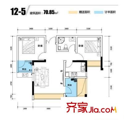 優(yōu)山美詩(shī)戶型圖1期A戶型圖 2室1廳1衛(wèi)1廚