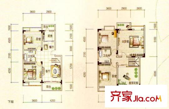 宏業(yè)康馨園戶型圖1-7棟頂層躍層 5室2廳2衛(wèi)1廚