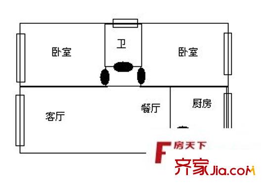 君子巷小區(qū) 2室 戶型圖