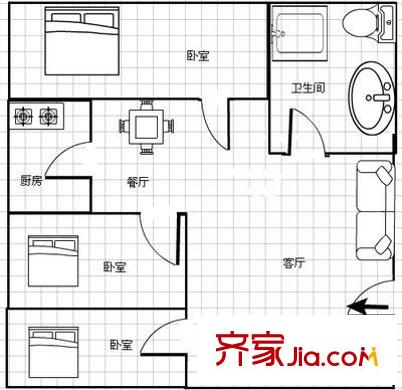 君子巷小區(qū) 3室 戶型圖