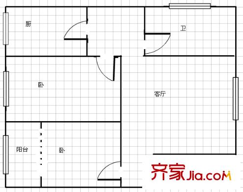 君子巷小區(qū) 2室 戶型圖