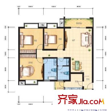 城中村改造項(xiàng)目小區(qū)戶型圖408100704600 3室2廳2衛(wèi)1廚