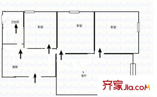 玉廠路276號(hào)商住樓 3室 戶型圖