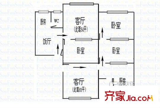 黔靈西路華城酒店旁小區(qū)戶型圖黔靈西路華城酒店旁 3室 戶型圖 3室2廳2衛(wèi)2廚