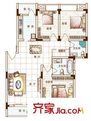 宏業(yè)康馨園戶型圖戶型圖 3室2廳2衛(wèi)1廚
