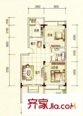 宏業(yè)康馨園戶型圖1-7棟戶型圖 2室2廳1衛(wèi)1廚