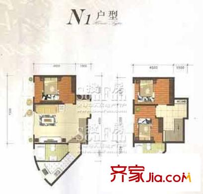 公園2008戶型圖N1戶型 3室2廳2衛(wèi)1廚