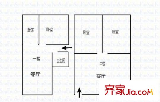 半邊街民宅 3室 戶型圖