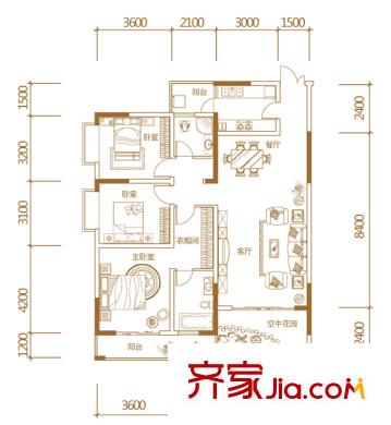 星河國(guó)際一期4號(hào)戶型137.81平方米 3室2廳2衛(wèi)1廚