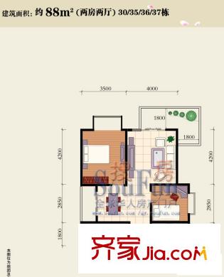 興隆城市花園碧波居戶型圖2室2廳1衛(wèi)1廚