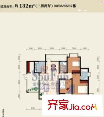 興隆城市花園碧波居戶型圖3室2廳2衛(wèi)1廚