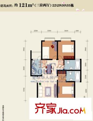 興隆城市花園碧波居戶型圖3室2廳2衛(wèi)1廚