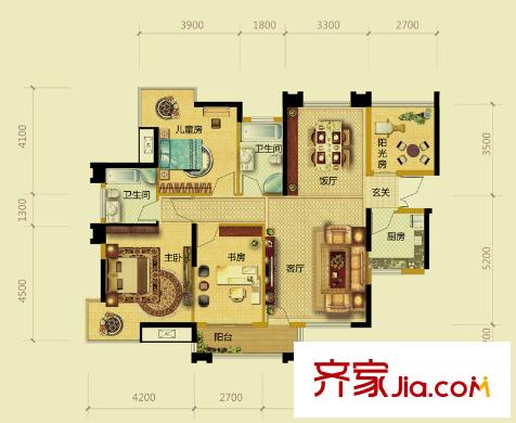 恒森自在城一期8號樓C戶型 4室2廳2衛(wèi)1廚