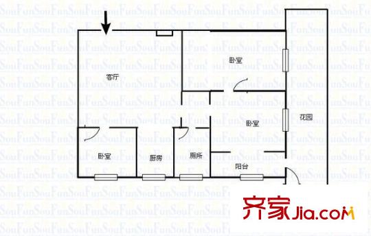 蟠桃宮3號商住樓 3室 戶型圖