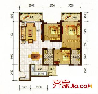陽晨美林標(biāo)準(zhǔn)層A1戶型83.46平方米 3室2廳1衛(wèi)1廚