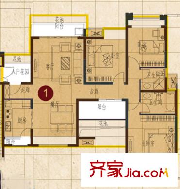 保利紫薇郡9-6號樓一單元四號房2-32層戶型 3室2廳2衛(wèi)1廚