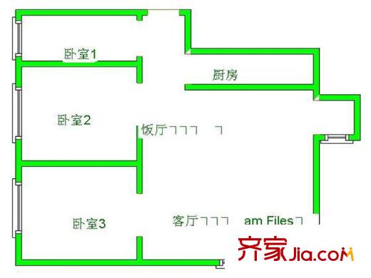 玉廠路276號(hào)商住樓戶型圖3 3室2廳2衛(wèi)1廚