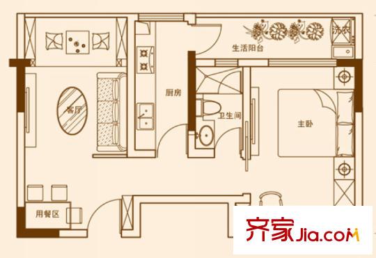 星河國(guó)際一期1號(hào)樓一室兩廳52平方米 1室2廳1衛(wèi)1廚
