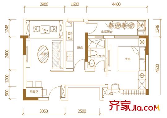 星河國(guó)際一期1號(hào)樓一室兩廳50平 1室2廳1衛(wèi)1廚