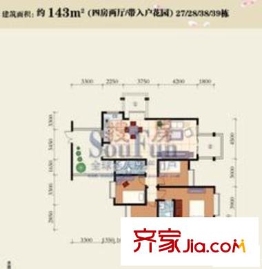 興隆城市花園碧波居戶型圖4室2廳2衛(wèi)1廚
