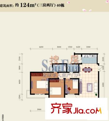 興隆城市花園碧波居戶型圖3室2廳2衛(wèi)1廚