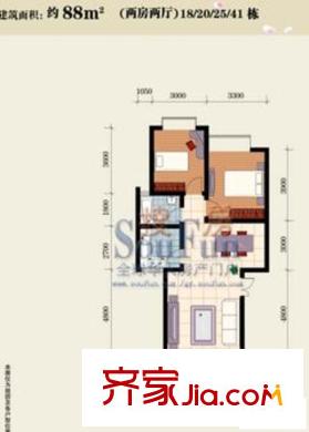 興隆城市花園碧波居戶型圖2室2廳1衛(wèi)1廚