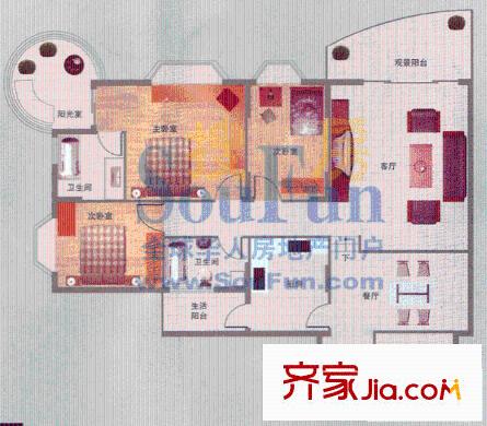 凱發(fā)大廈戶型圖3室2廳2衛(wèi)1廚