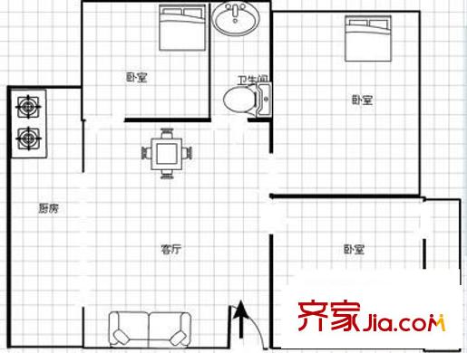蟠桃宮3號商住樓 3室 戶型圖