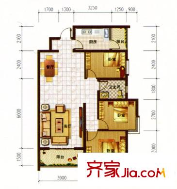 陽晨美林標(biāo)準(zhǔn)層D2戶型 3室2廳1衛(wèi)1廚
