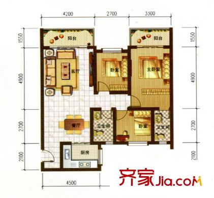 陽晨美林標(biāo)準(zhǔn)層C1戶型100.47平方米 3室2廳1衛(wèi)1廚