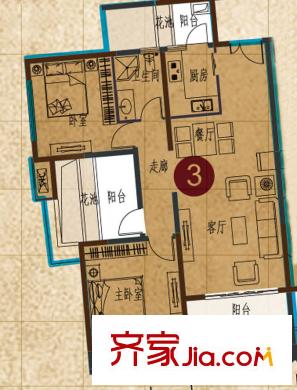 保利紫薇郡9-4號樓偶數(shù)層一單元二、三號房戶型 2室2廳1衛(wèi)1廚
