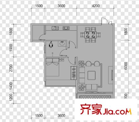 宅學(xué)B戶型74.33平方米 1室2廳1衛(wèi)1廚