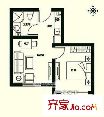 興合家園戶型圖1 1室1廳1衛(wèi)1廚