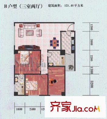 久聯(lián)華廈戶型圖3室2廳2衛(wèi)1廚