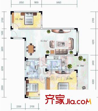 瑞源星城戶型圖3室1廳1衛(wèi)1廚