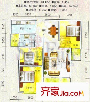 瑞源星城戶型圖3室2廳1衛(wèi)1廚