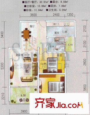 瑞源星城戶型圖2室2廳1衛(wèi)1廚