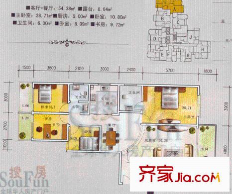 瑞源星城戶型圖4室2廳2衛(wèi)1廚