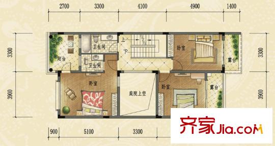 經(jīng)典天成I組團聯(lián)排別墅B戶型二層 7室2廳5衛(wèi)1廚