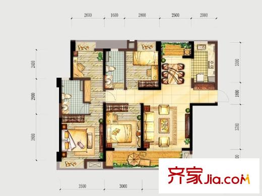 萬科玲瓏灣十三號樓128平戶型圖 3室2廳2衛(wèi)1廚