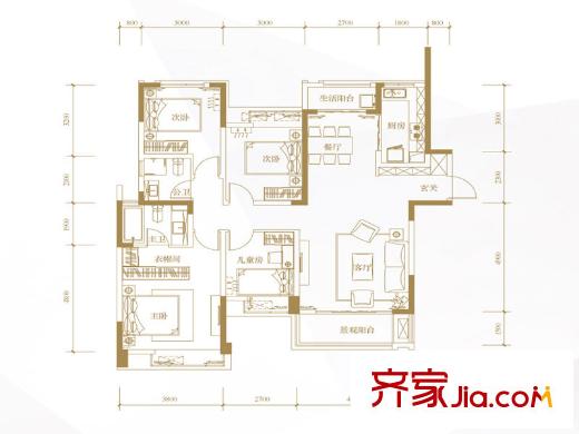 萬科玲瓏灣天璽組團A1戶型 4室2廳2衛(wèi)1廚