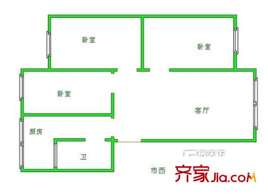 市西路浣沙巷工商局宿舍 2室 戶型圖