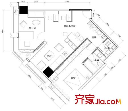 百靈時(shí)尚天地戶型圖1號(hào)戶型 1室2廳2衛(wèi)1廚