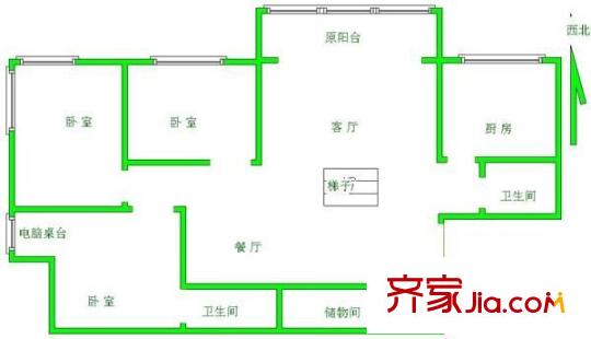中華商住樓 3室 戶型圖