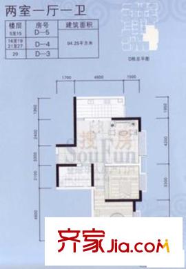 祥源大廈戶型圖D-5/4/3 2室1廳1衛(wèi)1廚