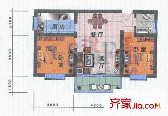 龍?；▓@戶型圖1號(hào)樓A套 2室1廳1衛(wèi)1廚