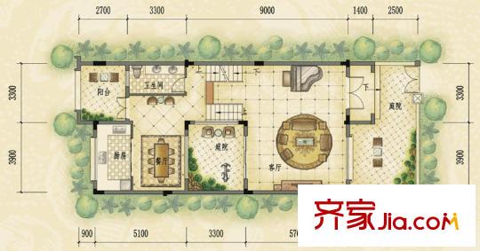 經(jīng)典天成I組團聯(lián)排別墅B戶型一層 7室2廳5衛(wèi)1廚